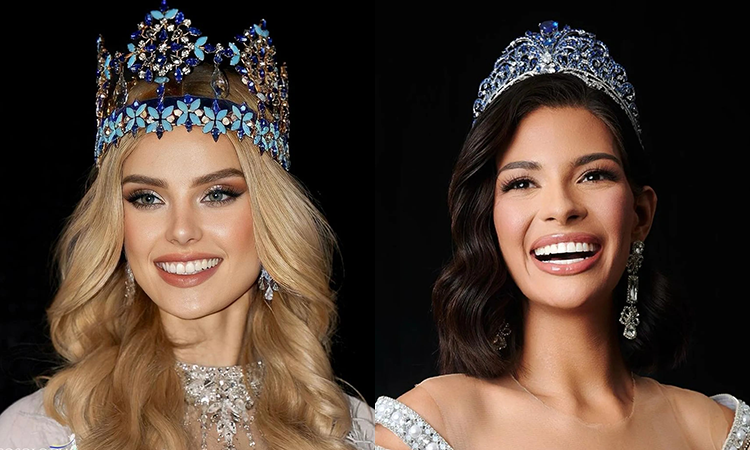 Miss World 2023 Krystyna Pyszková (Cộng hòa Czech) và Miss Universe 2023 Sheynnis Palacios (người Nicaragua). Ảnh: Missosology