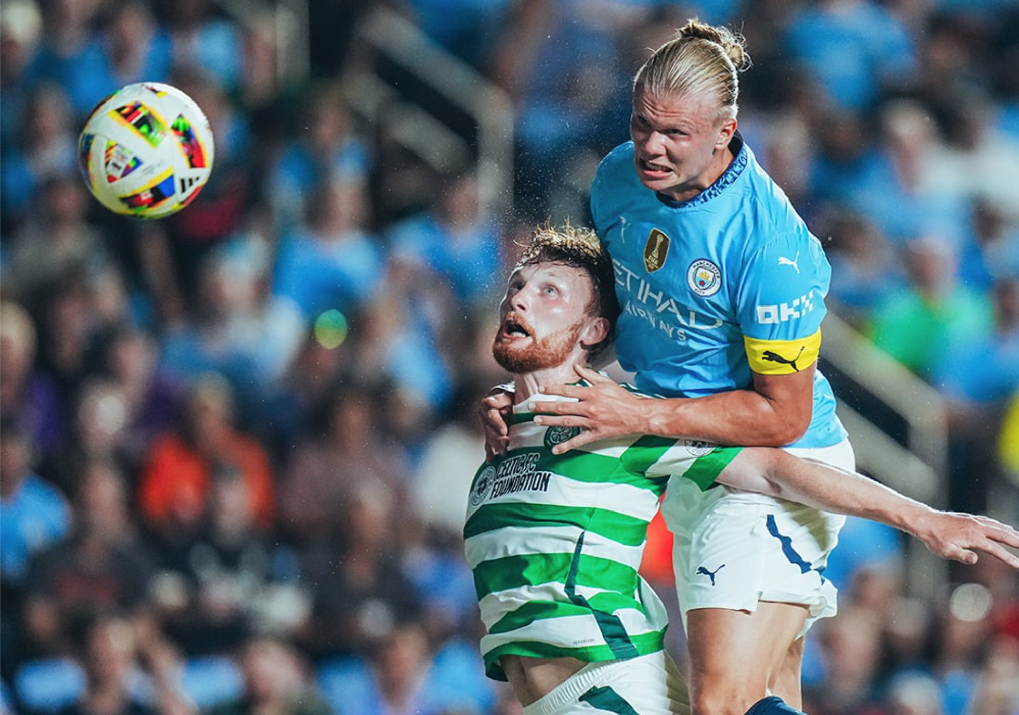 Haaland ghi bàn cho Man City trong trận giao hữu với Celtic hôm 24/7. Ảnh: X/Man City