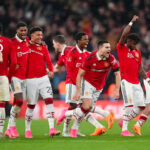 Cầu thủ Man Utd mừng chiến thắng trước Brighton ở loạt đá luân lưu bán kết Cup FA trên sân Wembley, thành phố London, Anh ngày 23/4/2023. Ảnh: FA