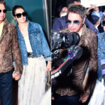 Vợ chồng Củng Lợi ở sân bay. Ảnh: Sina