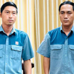 Huỳnh Hoàng Tâm (trái) cùng Phạm Minh Nhựt khi bị bắt tạm giam. Ảnh: Công an Cần Thơ