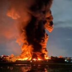 Đám cháy sáng rực một góc TP Vĩnh Yên. Ảnh: Vĩnh Phúc 24h