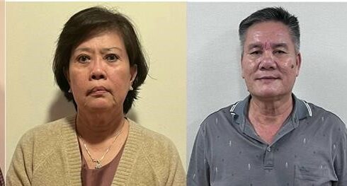 Từ trái qua, các bị can Trần Ngọc Thuận; Nguyễn Thị Hồng; Võ Sỹ Lực; Trần Thoại. Ảnh: Bộ Công an