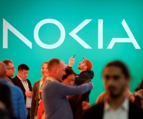 Logo Nokia tại triển lãm ở Tây Ban Nha hồi tháng 2/2023. Ảnh: Reuters