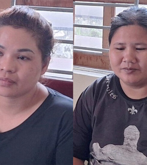 Nghi can Tuyên và Xuyên (trừ phải qua) tại cơ quan điều tra. Ảnh: Công an cung cấp