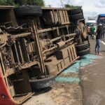 Hiện trường tai nạn trên quốc lộ 14, chiều 17/8. Ảnh: Ngọc Oanh