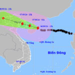 Dự báo đường đi và khu vực ảnh hưởng của bão Yagi. Ảnh: NCHMF