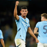 Tiền vệ Matheus Nunes mừng bàn thứ hai cho Man City. Ảnh: AP