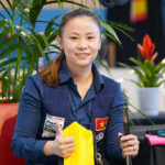 Yến Nhi trong trận tứ kết carom 3 băng nữ thế giới tại Pháp ngày 11/9/2024. Ảnh: Lifetime