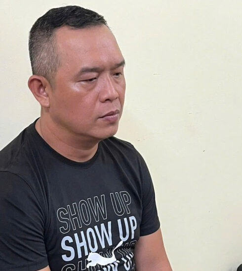 Ngô Đức Giang tại cơ quan điều tra. Ảnh: Công an cung cấp