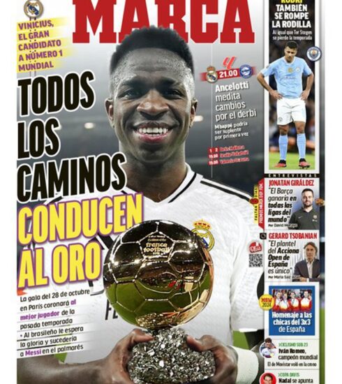 Tờ Marca đưa thông tin Vinicius giành Quả Bóng Vàng 2024 lên trang bìa ngày 23/9.