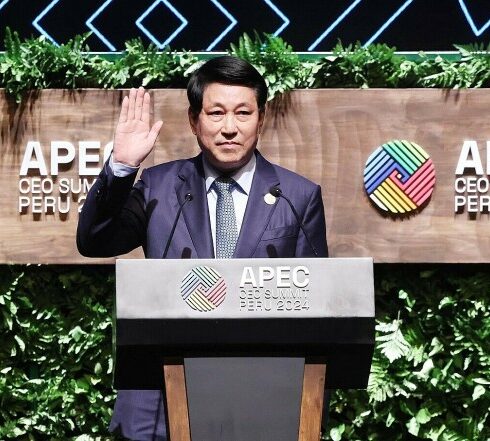 Chủ tịch nước Lương Cường phát biểu tại Hội nghị thượng đỉnh doanh nghiệp APEC (CEO Summit) 2024, ngày 15/11. Ảnh: TTXVN