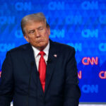 Cựu tổng thống Mỹ Donald Trump trong cuộc tranh luận với Tổng thống Joe Biden tại thành phố Atlanta, bang Georgia ngày 27/6. Ảnh: AFP