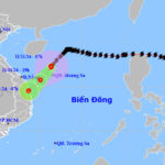 Dự báo hướng đi và khu vực ảnh hưởng của bão Yinxing, sáng 11/11. Ảnh: NCHMF
