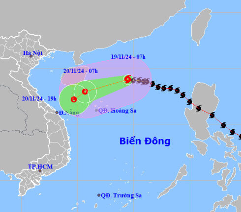 Dự báo đường đi và khu vực ảnh hưởng của bão Manyi. Ảnh: NCHMF