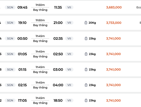 Giá vé TP HCM - Vinh ngày 26/1 (27/12 âm lịch). Ảnh chụp màn hình