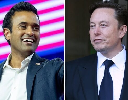 Doanh nhân Vivek Ramaswamy (trái) và tỷ phú Elon Musk. Ảnh: AP