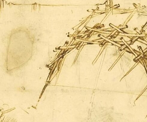 Bản vẽ cây cầu tự chống đỡ của da Vinci. Ảnh: Girodilactico